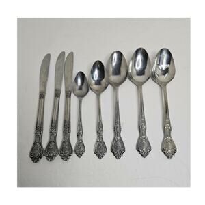 Vintage Normandy Stainless Steel Textured Rose Pattern 8 pieces for collection